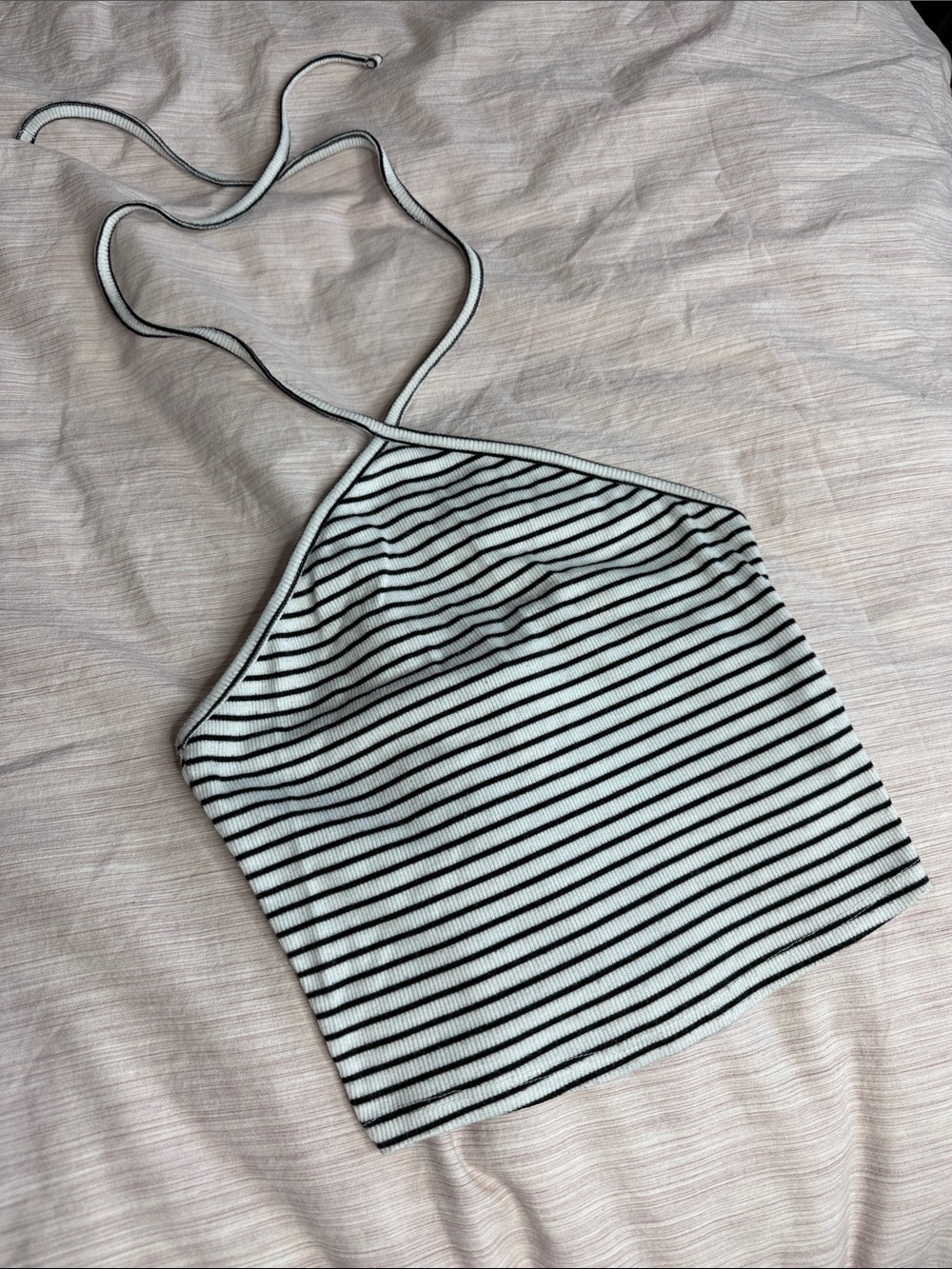 Striped Black and White Halter Crop Top